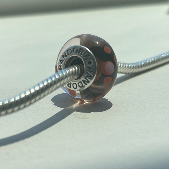 Retired Pandora Murano Glass Charm - Peach and Light Pink Polka Dots - 790694 - Picture 1 of 4